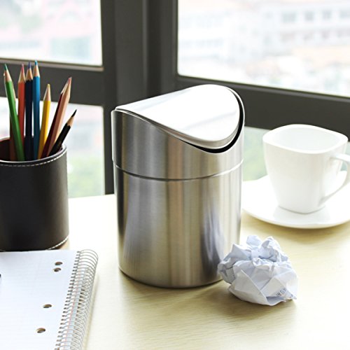 Evaliana 1.5L Stainless Steel Mini Desk Waste Trash Bin Countertop Can Garbage Cans