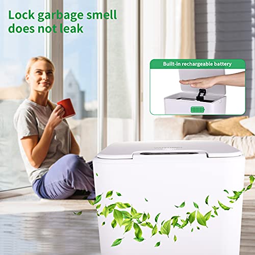 Touchless Motion Sensor Automatic Trash Can with Lid, Waynmer Garbage Bin Perfect for Office, Hotel, Kitchen, PIR Sensor and Vibration Sensor Both Support, 15Liter / 4 Gallon