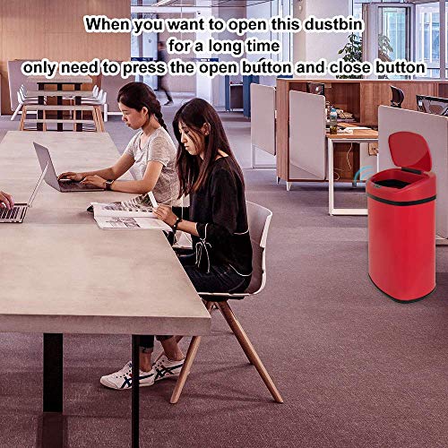 13 Gallon/50L Automatic Kitchen Trash Can with Lid, Touchless Garbage Can, Stainless-Steel Trash Cans Electronic Motion Sensor Smart Trash Bin for Kitchen Office Bathroom, Red