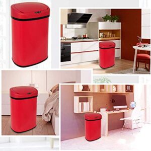 13 Gallon/50L Automatic Kitchen Trash Can with Lid, Touchless Garbage Can, Stainless-Steel Trash Cans Electronic Motion Sensor Smart Trash Bin for Kitchen Office Bathroom, Red