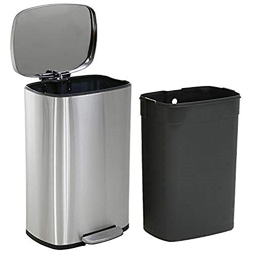 Kitchen Trash Can 13 Gallon Step Garbage Can Waste Bin Stainless Steel Trash Can Fingerprint-Proof Garbage Bins with Lid 50 L Large Capacity Step Waste Bins for Home Office Bathroom