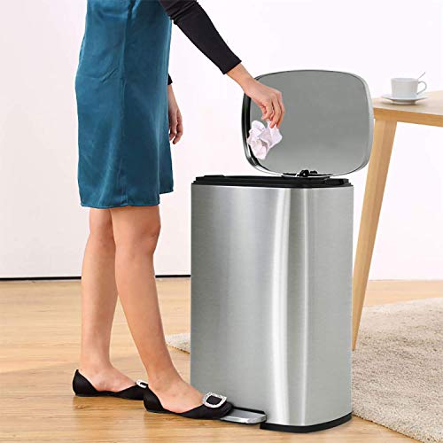 Kitchen Trash Can 13 Gallon Step Garbage Can Waste Bin Stainless Steel Trash Can Fingerprint-Proof Garbage Bins with Lid 50 L Large Capacity Step Waste Bins for Home Office Bathroom
