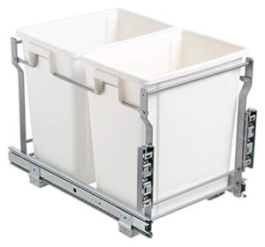 silverline double 20 qt. kitchen cabinet pull-out white waste container recycle trash can