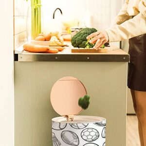 Nordic Style Trash Can - Doodle style sports equipment seamless ready to be tiled Push Top Trash Can with Lid - Scandinavian Modern Garbage Can - Round Trash Bin w/ Legs for Kitchen/Bathroom/Dog proof, 1.8 Gallon - 7L