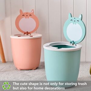 ENNTJOOY Mini Desktop Trash Can Mini Desk Garbage Can for Office Desktop Coffee Table Kitchen Bunny Cute Garbage Can Small Table Trash Can Shake Cover Bucket Small Paper Basket (Pink)