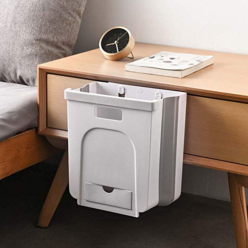 Cuteam Kitchen Wall-Mounted Folding Trash Can, Kitchen Drawer Hanging Collapsible Garbage Waste Bin Storage Cabinet Trash Can White 9.64" x 6.69" x 10.43"