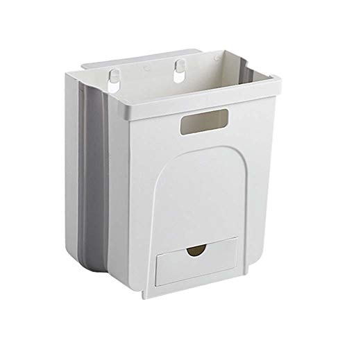 Cuteam Kitchen Wall-Mounted Folding Trash Can, Kitchen Drawer Hanging Collapsible Garbage Waste Bin Storage Cabinet Trash Can White 9.64" x 6.69" x 10.43"