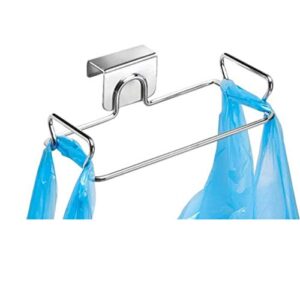 hanging stainless steel trash bag holder recycled reusable disposable plastic shopping grocery bags holder for kitchen cabinets doors and cupboards
