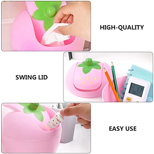 Cute trash bin Strawberry Desk Trash Can Small Plastic Storage Baskets Counter Top Garbage Can Kawaii Trash Bin Pen Holder Desk Organizer with Swing Lid for Home Car rubbish bin Pink small trash bin