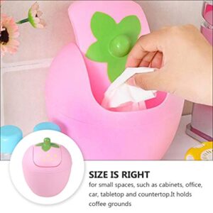 Cute trash bin Strawberry Desk Trash Can Small Plastic Storage Baskets Counter Top Garbage Can Kawaii Trash Bin Pen Holder Desk Organizer with Swing Lid for Home Car rubbish bin Pink small trash bin