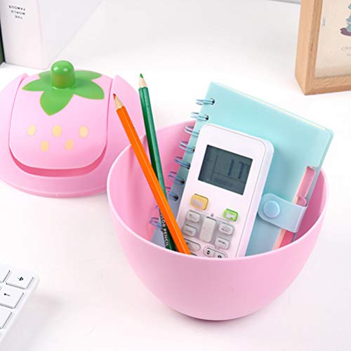 Cute trash bin Strawberry Desk Trash Can Small Plastic Storage Baskets Counter Top Garbage Can Kawaii Trash Bin Pen Holder Desk Organizer with Swing Lid for Home Car rubbish bin Pink small trash bin