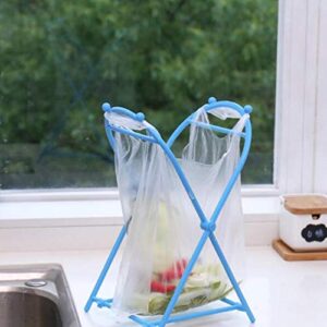 Hemoton 2pcs Trash Bag Holder Rack Foldable Garbage Bag Bracket Stand Rubbish Bag Support Rack Dishcloth Organizer Rack for Bathroom Kitchen (Blue)