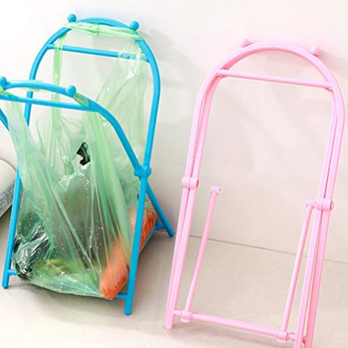 Hemoton 2pcs Trash Bag Holder Rack Foldable Garbage Bag Bracket Stand Rubbish Bag Support Rack Dishcloth Organizer Rack for Bathroom Kitchen (Blue)