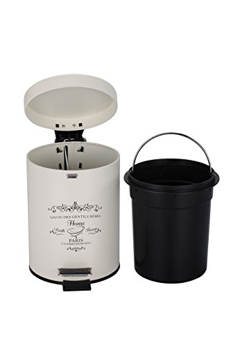 axentia Cosmetic Bin “Paris”, Dustbin Stainless Steel as Bathroom Accessory, Waste Bin with 3 litres Volume, Pedal-Bin for Bathroom, Approx. Diameter 17 x 24.5 cm, Antique White