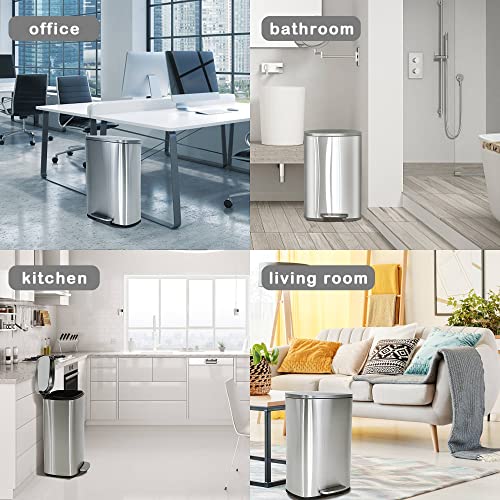 50 Liter / 13 Gallon Kitchen Trash Can with Lid, Stainless Steel Trash Can with Foot Pedal and Inner Bucket, Fingerprint-Resistant Soft Close Lid Garbage Can, Odor Proof and Hygienic, Stainless Steel