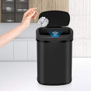 hgs 13 gallons trash can garbage bin stainless steel garbage can automatic sensor touch free waste bins 50 l high-capacity for bathroom bedroom home office, black