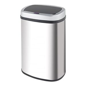 smart trash can, 10.5 gallon/48l black, cylindrical ordinary mirror barrel body Φ30.5×78 stainless steel abs material waterproof induction type automatic for office, bathroom, kitchen, black