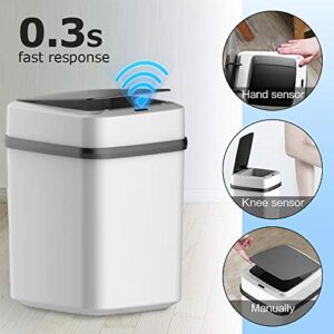 NORMIA RITA Knee & Hands Touchless Trash Can 3 Gallons Small Automatic Garbage Can with 0.3s Fast Motion Sensor for Kitchen Bedroom Bathroom