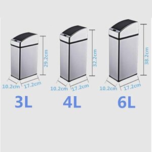 Garbage Can Rubbish Bin Stainless Steel Trash Can Square Automatic Sensor Box with Flat Lid Rubbish Bin Waste Bin(3L, 4L, 6L) Trash can (Color : Chrome, Size : 3L)