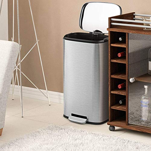 Casart Stainless Steel Trash Can with a Handle, Step Waste Bin with Inner Buckets and Hinged Lids, Perfect for Home and Office, 13.2 Gallon