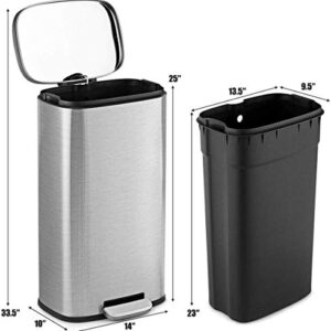 Casart Stainless Steel Trash Can with a Handle, Step Waste Bin with Inner Buckets and Hinged Lids, Perfect for Home and Office, 13.2 Gallon