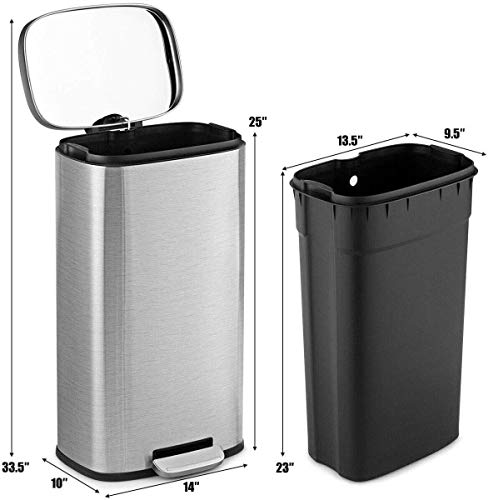 Casart Stainless Steel Trash Can with a Handle, Step Waste Bin with Inner Buckets and Hinged Lids, Perfect for Home and Office, 13.2 Gallon