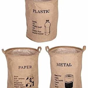 Dream Roca Natural Jute Recycling Bin Bag, Waste Bin Bags Basket for Home Kitchen Office - Round Reusable Recycle Garbage Trash Sorting Bins Organizer Baskets Recycling Container for Metal, Cans