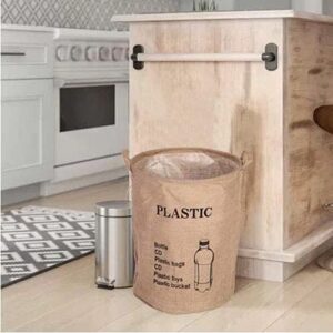 Dream Roca Natural Jute Recycling Bin Bag, Waste Bin Bags Basket for Home Kitchen Office - Round Reusable Recycle Garbage Trash Sorting Bins Organizer Baskets Recycling Container for Metal, Cans