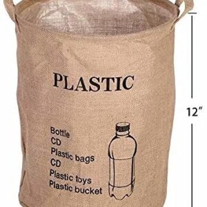 Dream Roca Natural Jute Recycling Bin Bag, Waste Bin Bags Basket for Home Kitchen Office - Round Reusable Recycle Garbage Trash Sorting Bins Organizer Baskets Recycling Container for Metal, Cans