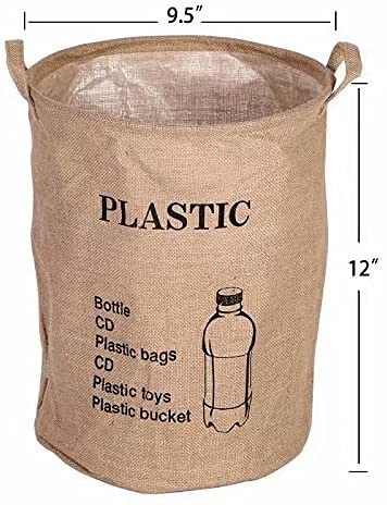 Dream Roca Natural Jute Recycling Bin Bag, Waste Bin Bags Basket for Home Kitchen Office - Round Reusable Recycle Garbage Trash Sorting Bins Organizer Baskets Recycling Container for Metal, Cans