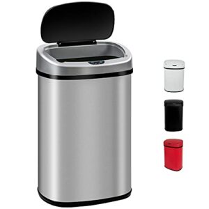 r/e kitchen trash can garbage can stainless steel trash can with lid 13 gallon high-capacity touchless trash can automatic garbage can fingerprint-proof for office bedroom bathroom