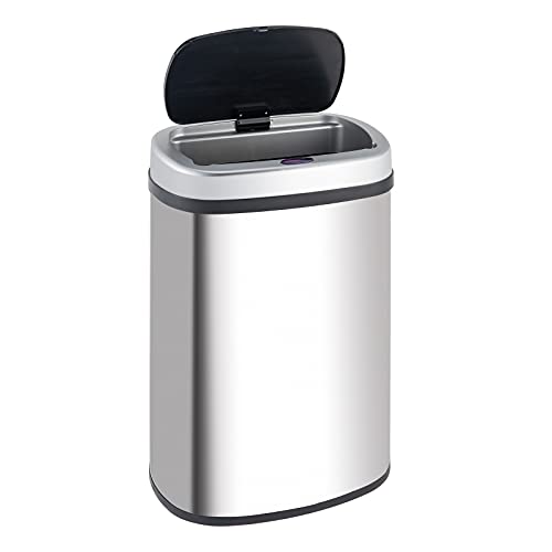 Kitchen Trash Can 13 Gallon, Stainless Steel Automatic Garbage Cans, Touchless Motion Sensor, Waterproof Waste Bin with Lid, Rubbish Bin Trashcan for Your Kitchen, Office, Bathroom, Bedroom (Silver)