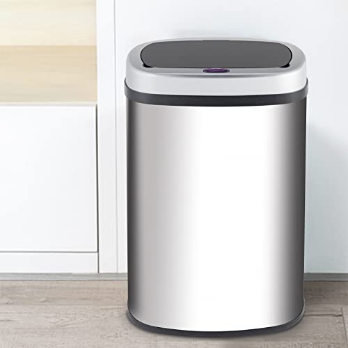 Kitchen Trash Can 13 Gallon, Stainless Steel Automatic Garbage Cans, Touchless Motion Sensor, Waterproof Waste Bin with Lid, Rubbish Bin Trashcan for Your Kitchen, Office, Bathroom, Bedroom (Silver)