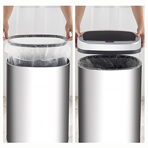 Kitchen Trash Can 13 Gallon, Stainless Steel Automatic Garbage Cans, Touchless Motion Sensor, Waterproof Waste Bin with Lid, Rubbish Bin Trashcan for Your Kitchen, Office, Bathroom, Bedroom (Silver)