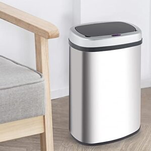 Kitchen Trash Can 13 Gallon, Stainless Steel Automatic Garbage Cans, Touchless Motion Sensor, Waterproof Waste Bin with Lid, Rubbish Bin Trashcan for Your Kitchen, Office, Bathroom, Bedroom (Silver)