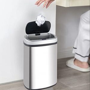 Kitchen Trash Can 13 Gallon, Stainless Steel Automatic Garbage Cans, Touchless Motion Sensor, Waterproof Waste Bin with Lid, Rubbish Bin Trashcan for Your Kitchen, Office, Bathroom, Bedroom (Silver)