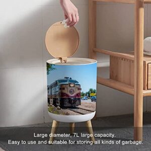 Trash Can with Lid Front Shot of The Napa Valley Wine Train on Sunny Day Press Cover Small Garbage Bin Round with Wooden Legs Waste Basket for Bathroom Kitchen Bedroom 7L/1.8 Gallon