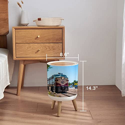 Trash Can with Lid Front Shot of The Napa Valley Wine Train on Sunny Day Press Cover Small Garbage Bin Round with Wooden Legs Waste Basket for Bathroom Kitchen Bedroom 7L/1.8 Gallon