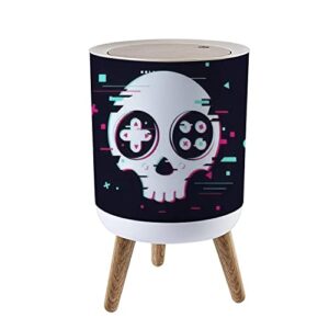 ikflwjutfw small trash can with lid game over glitchy sign skull and gamepad video symbol gamer 7 liter garbage elasticity press cover kitchen bathroom office fashion paper basket 1.8 gallon color6