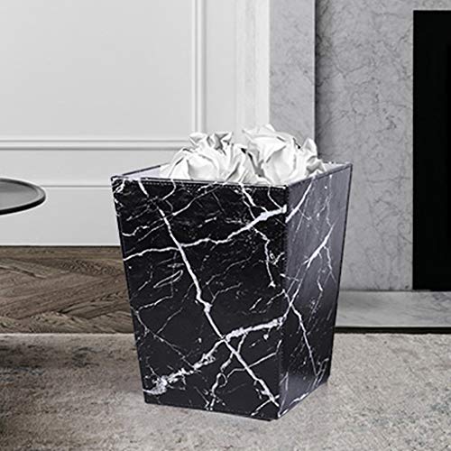 Trash can Faux Leather Trash Can Waste Basket Faux White Marble Finish for Home, Kitchen Bathroom& Office (Black) Rubbish Recycle Bins (Color : Black)