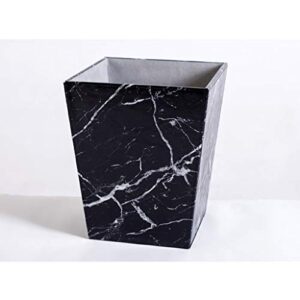 Trash can Faux Leather Trash Can Waste Basket Faux White Marble Finish for Home, Kitchen Bathroom& Office (Black) Rubbish Recycle Bins (Color : Black)