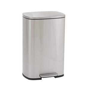 design trend rectangular stainless steel step trash can with soft close lid | 50 liter / 13 gallon, silver