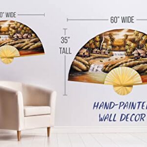 Sunset River Folding Wall Fan Hand-Painted Wall Decor Art (60 inch Wide)