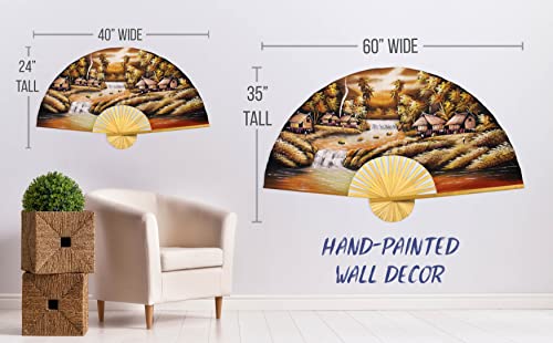 Sunset River Folding Wall Fan Hand-Painted Wall Decor Art (60 inch Wide)