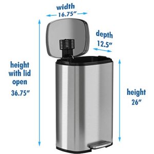 iTouchless SoftStep 2.0 Step Trash Can, 13 Gallon Stainless Steel with Deodorizer Filter System & Inner Bucket, 50 Liter Foot Pedal Garbage Bin for Office and Kitchen, Soft and Quiet Lid Close