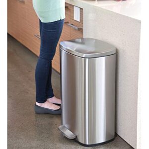 iTouchless SoftStep 2.0 Step Trash Can, 13 Gallon Stainless Steel with Deodorizer Filter System & Inner Bucket, 50 Liter Foot Pedal Garbage Bin for Office and Kitchen, Soft and Quiet Lid Close