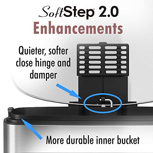 iTouchless SoftStep 2.0 Step Trash Can, 13 Gallon Stainless Steel with Deodorizer Filter System & Inner Bucket, 50 Liter Foot Pedal Garbage Bin for Office and Kitchen, Soft and Quiet Lid Close