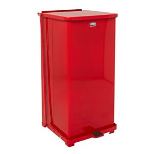 rubbermaid fgst24erbrd red steel square the defenders step can with retainer bands, 24 gallon capacity, 15″ square x 30″ height