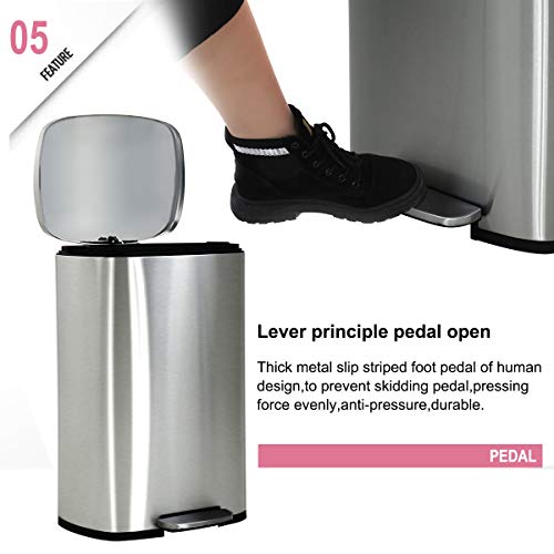 Step Trash Cans for Kitchen Stainless Steel 13 Gallon Kitchen Trash Cans with Foot Pedal Small Trash Can Anti-Fingerprint Garbage Can with Liner for Living Room, Kitchen, Bedroom, Washroom, 50 Liter