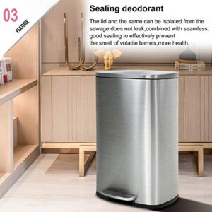 Step Trash Cans for Kitchen Stainless Steel 13 Gallon Kitchen Trash Cans with Foot Pedal Small Trash Can Anti-Fingerprint Garbage Can with Liner for Living Room, Kitchen, Bedroom, Washroom, 50 Liter